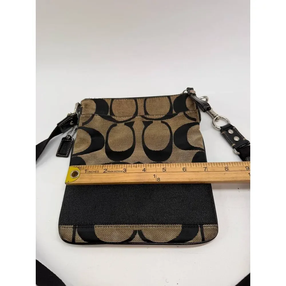 Coach Signature Canvas Crossbody Messenger Bag Brown Black Adjustable Strap